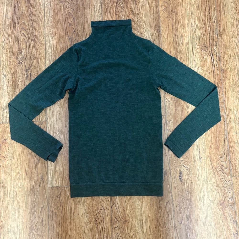 Athleta Flurry Base Layer Turtleneck Top Green Wool Blend Thumbholes Women Small